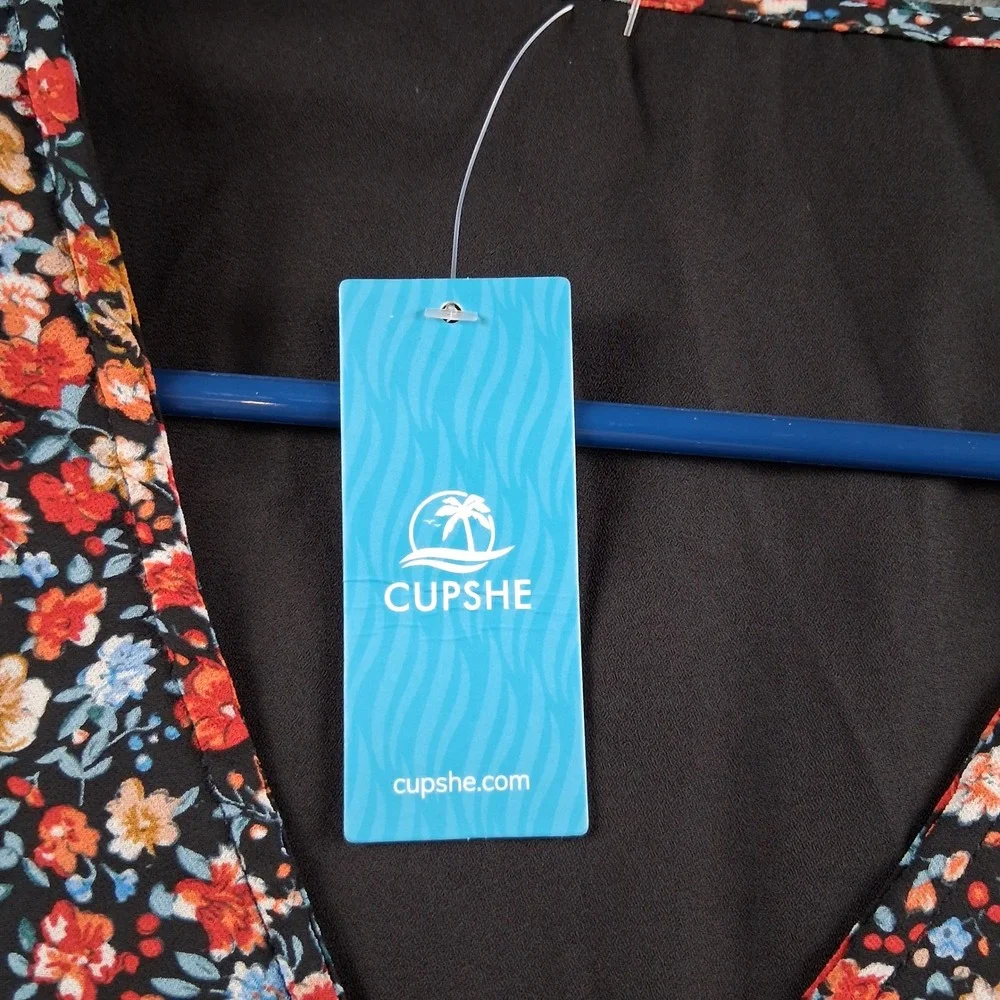 NWT Cupshe Floral Mini Dress Womens XL Multicolor V-Neck Long Sleeve Ruffle Hem